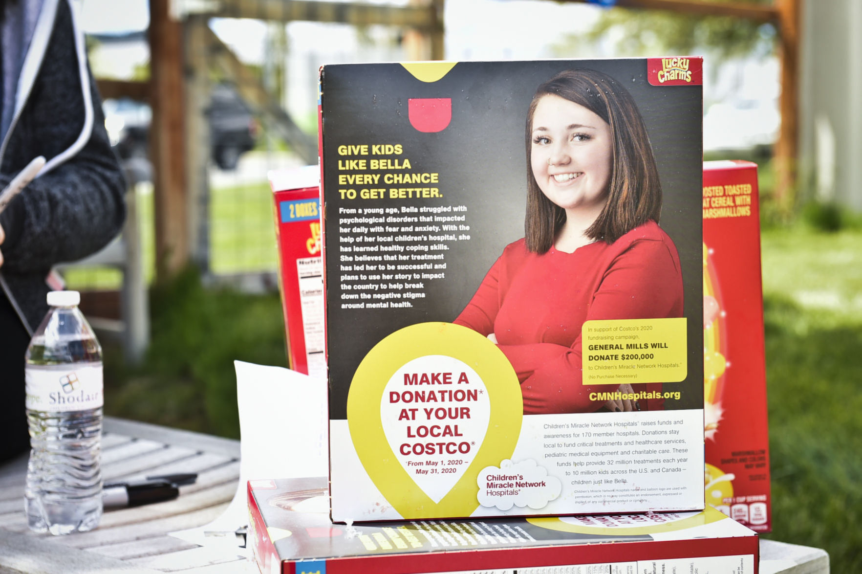 Children's Miracle Network National champion Bella Nyman appears on the back of a box of Lucky Charms.
